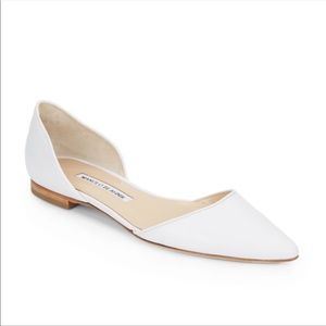 Manolo Blahniks D’Orsay White Open Side Flats Sz 37